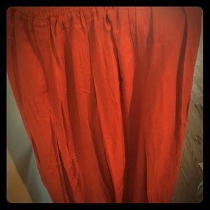 Dark salmon wide leg high waisted pants.